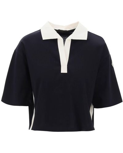 Moncler Polo Shirt Met Poplin -inserts - Blauw