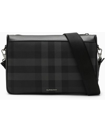 Burberry Check Muster Charcoal Colored Crossbody Bag - Zwart
