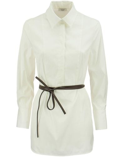 Peserico Camisa blanca de con cinturón de cuero - Blanco