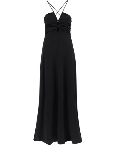 Ganni Maxi Abito In Crepe Di Jersey Lucido - Nero