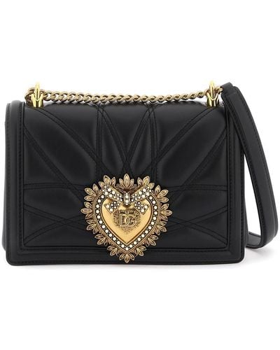 Dolce & Gabbana Medium Devotion Bag In Gewatteerd Nappa -leer - Zwart