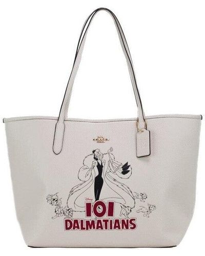 COACH Disney Cruella 101 Dalmations Motiv Pebble City Tote Bag aus Leder - Weiß