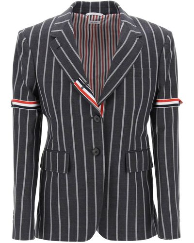 Thom Browne Striped Single Breasted Jacke - Schwarz