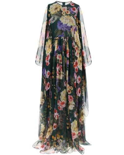 Dolce & Gabbana Chiffon Maxi -jurk Met Tuinprint - Groen