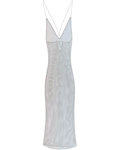 Ganni Vestido de malla larga con cristales - Blanco