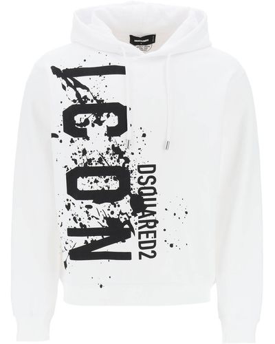 DSquared² Cool Fit Hoodie With Icon Splash Print - White