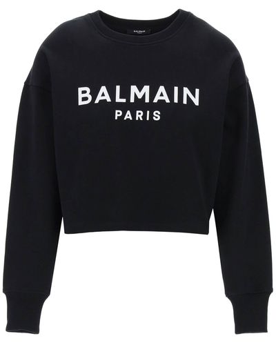 Balmain Beschnittenes Sweatshirt mit gefährterem Logo - Schwarz