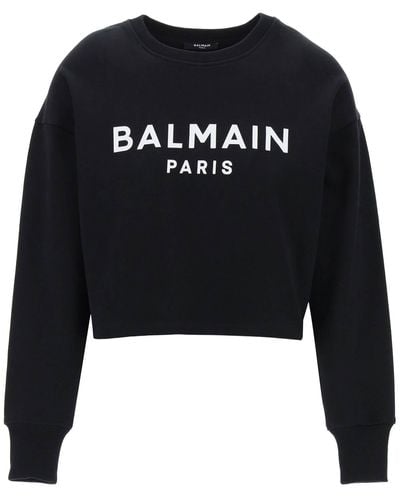 Balmain Beschnittenes Sweatshirt mit gefährterem Logo - Schwarz