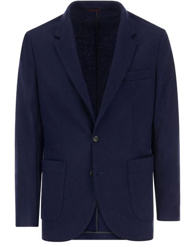Brunello Cucinelli Cashmere Jersey Blazer avec des poches de patch - Bleu