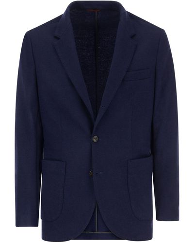 Brunello Cucinelli Cashmere Jersey Blazer With Patch Pockets - Blue