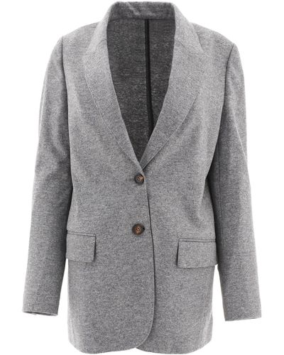 Brunello Cucinelli Cashmere Jersey dekonstruierte Blazer mit Monili - Grau