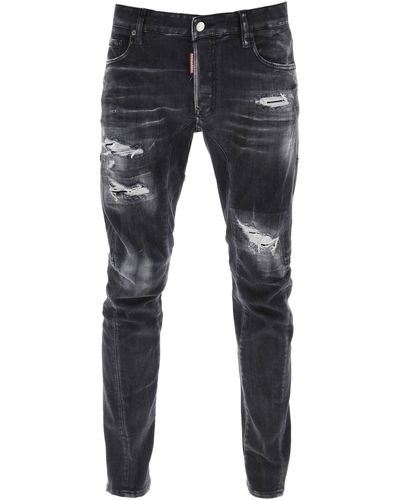 DSquared² Schwarze, zerrissene Biker-Jeans von - Blau