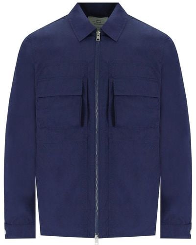 Woolrich Crinkle Blue Shirt Style Jacke - Blau