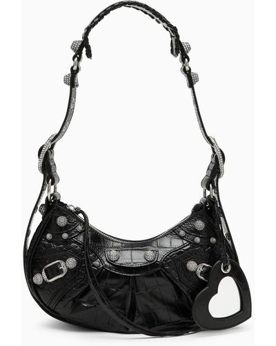 Balenciaga Le Cagole Xs Crocodile-Effect Mini Bag With Rhinestones - Black