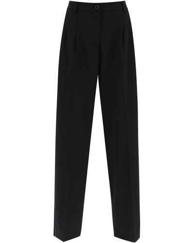 Dolce & Gabbana Pantalones anchos de lana elástica - Negro