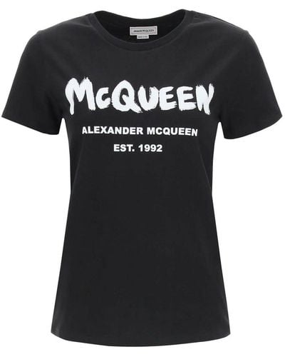 Alexander McQueen Maglietta in cotone con logo - Nero