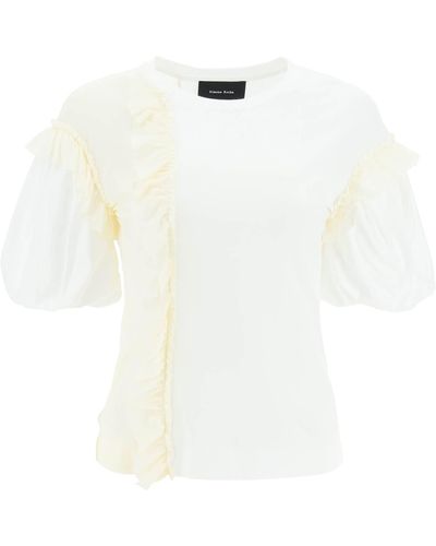 Simone Rocha Rushled Jersey y Organdie T Shirt - Blanco