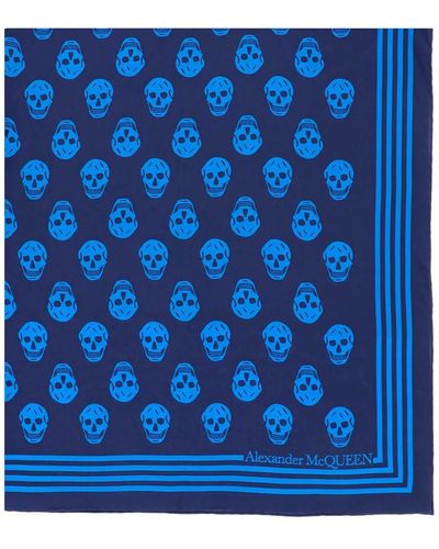 Alexander McQueen Skull Print Seidenschal - Blau