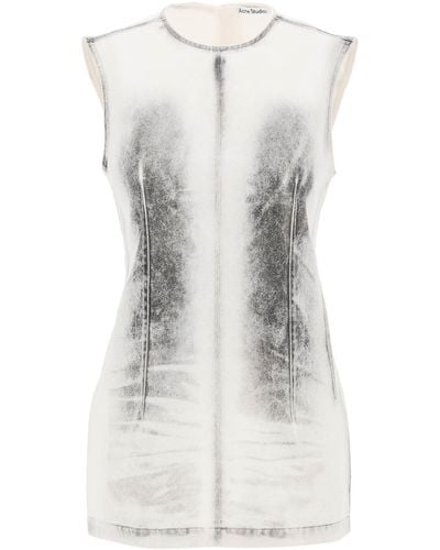 Acne Studios Mini Denim -jurk Met Gepigmenteerd Patroon - Wit