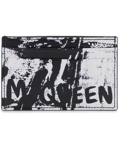 Alexander McQueen Porte-cartes en cuir à imprimé graffiti - Blanc