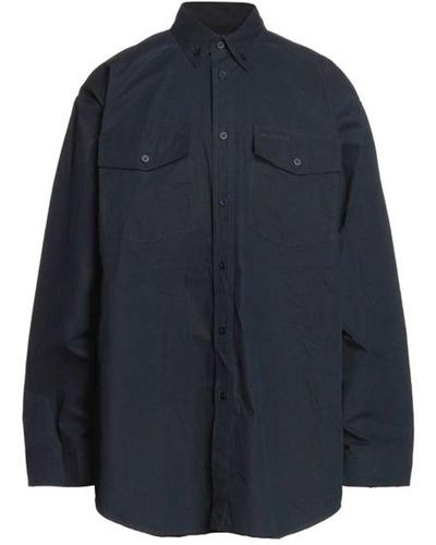 Balenciaga Camisa De Algodón Extragrande - Azul