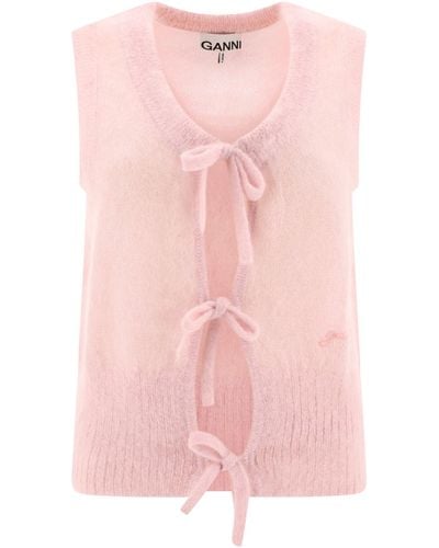 Ganni Mohair Tie String Vest Knitwear - Pink