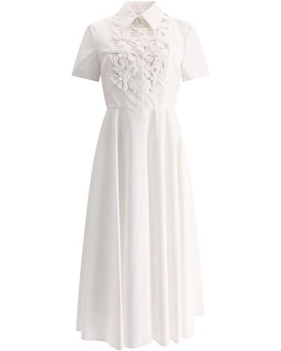 Valentino Kleid mit Hibiskus -Stickerei - Weiß