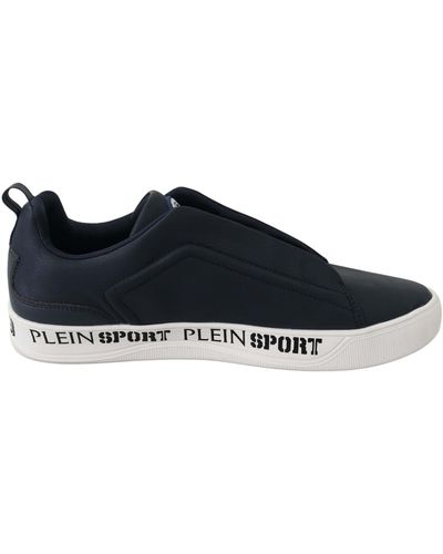 Philipp Plein Blauwe Indaco Lederen Slip Op John Sneakers Schoenen - Zwart