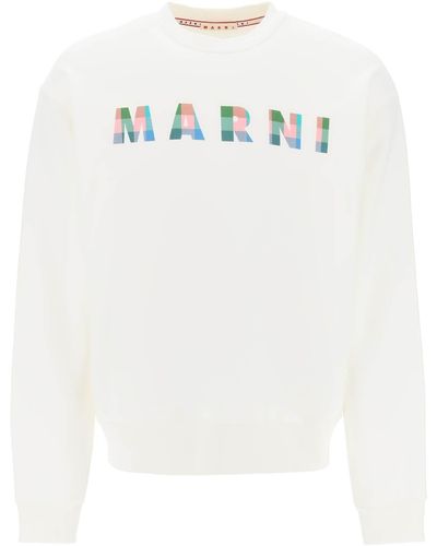 Marni Sweatshirt mit kariertem Logo - Weiß