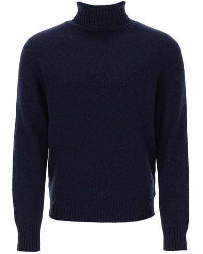 Ami Paris Melange Effect Caschmirschernteck -Pullover - Bleu