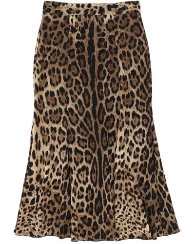 Dolce & Gabbana Leopard Print Jersey Midi Rok - Bruin