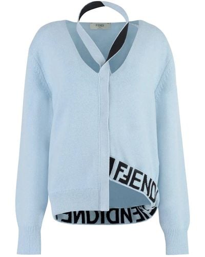 Fendi Cardigan in lana e cashmere - Blu