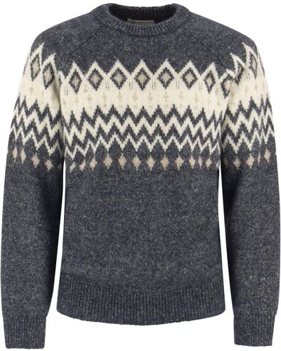 Brunello Cucinelli Ijslandse Jacquard Buttoned Sweater In Alpaca, Katoen En Wol - Grijs