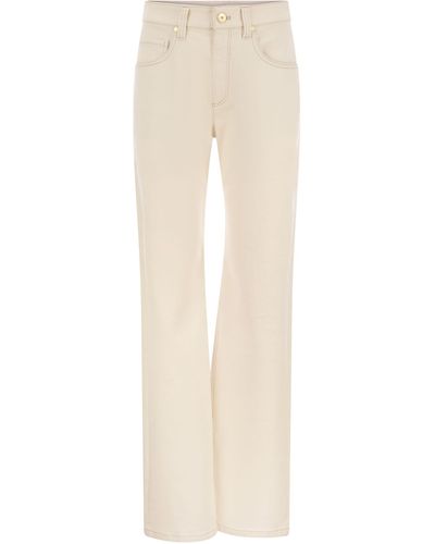 Brunello Cucinelli Loose Pants In Garment-dyed Comfort Denim With Shiny Tab - Natural