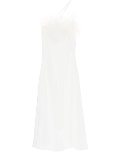 Art Dealer Kunsthändler 'Ember' Maxi Kleid in Satin mit Federn - Weiß