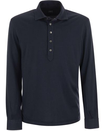 Fedeli Five Long Sleeved Cotton Polo Shirt - Blue