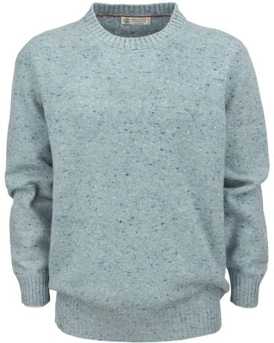 Brunello Cucinelli Crew Neck Sweater In Wol En Kasjmiermix - Blauw