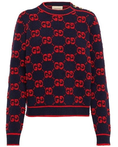 Gucci Gg Wool Bouclé Jacquard Sweater - Red
