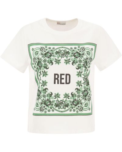 RED Valentino Maglietta in maglia di cotone rosso con logo - Verde
