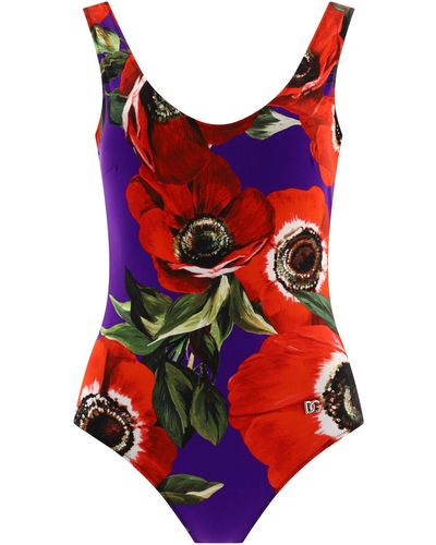 Dolce & Gabbana Racing Swimsuit Met Anemone Print - Rood