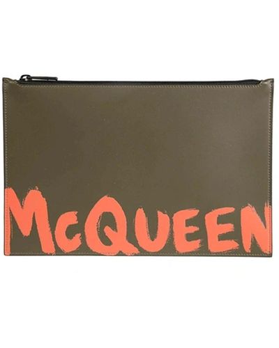 Alexander McQueen Leder Logo Clutch - Grau