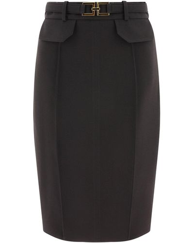Elisabetta Franchi Midi falda en tela crepe con hebilla del logo - Negro