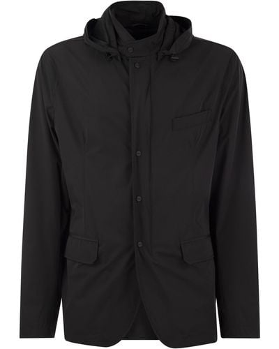 Herno Technical Fabric Jacket Met Kap - Zwart