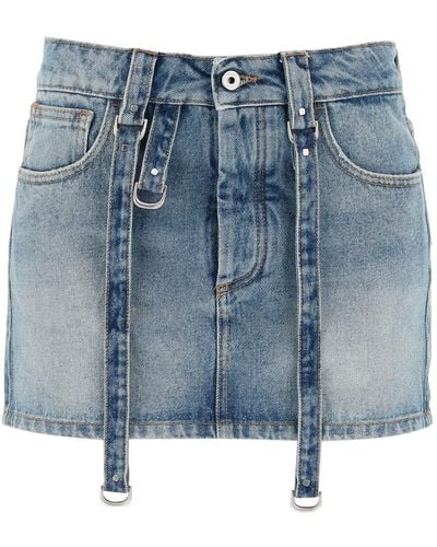 Off-White c/o Virgil Abloh Denim Mini Rok Met Riemen - Blauw