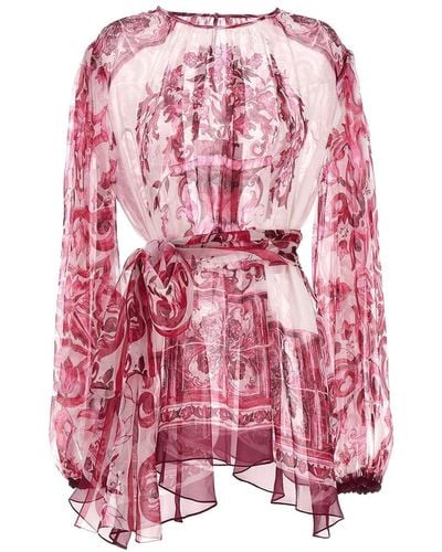 Dolce & Gabbana Majolica Print Belted Blouse - Roze