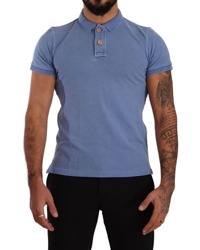 Fradi Blue Cotton Collared Short Sleeves Casual Polos T-shirt