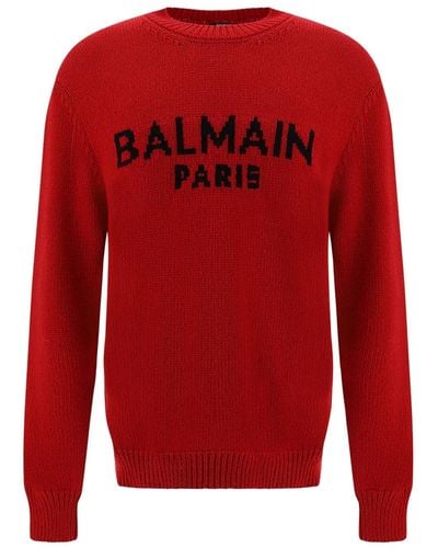 Balmain Maglione in lana con logo - Rosso