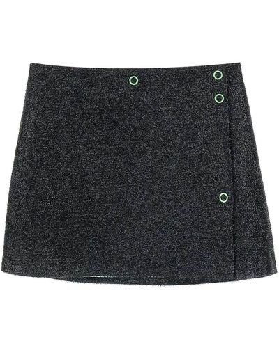 Ganni Mini jupe enveloppante en tweed lamé - Noir
