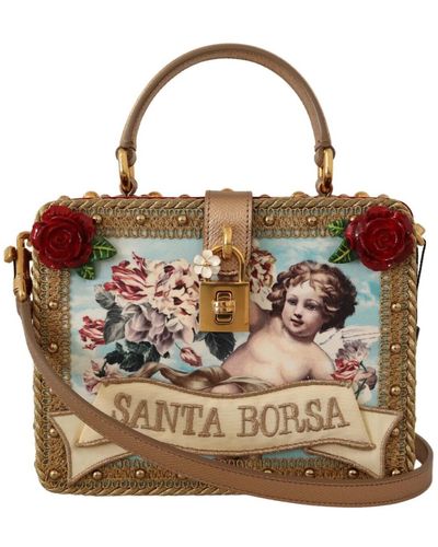 Dolce & Gabbana Sac à Bandoulière Santa Borsa Boîte à Main Or Roses Rouges Ange - Marron