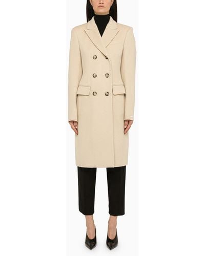 Sportmax Ivory Wool Double Breasted Coat - Natural